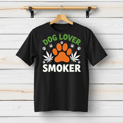 Exclusive Black Dog Lover Smoker T-Shirt Design Featuring Vibrant Orange Paw Print with Green Cannabis Leaves for Pet Enthusiasts and Cannabis Culture Fans SVG Free Instant Download