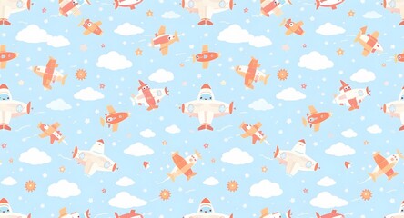 seamless pattern with airplane and cloud