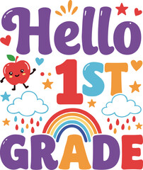 Adorable Retro "Hello 3rd Grade" Back-to-School Design with Cute Apple, Pencils, Hearts, and Stars for Kids' Apparel