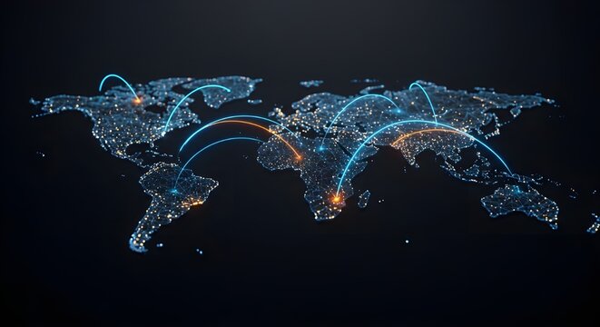 Red de negocios globales con mapa mundial y rutas de vuelo de conexi?n