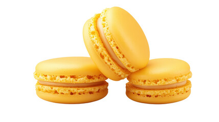 Delightful yellow macarons stacked elegantly showcasing their sweet filling and delicate texture, perfect for an afternoon treat in a charming cafe.