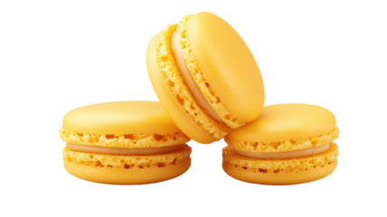 Delightful yellow macarons stacked elegantly showcasing their sweet filling and delicate texture, perfect for an afternoon treat in a charming cafe.