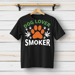 Humorous "Dog Lover Smoker" T-Shirt Design with Paw Print and Cannabis Leaves SVG Free Instant Download