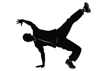 Breakdance Silhouette of a Man Performing Street Dance Moves Vector Illustration Isolated