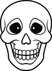 Smiling Skull Line Art – Cartoon Skeleton Face Vector Illustration