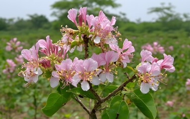 Fototapeta premium Vibrant Pink Lagerstroemia Flowers Blooming in Field