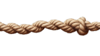 Texture of a woven rope rests against a clean white background, highlighting its intricate knots and strands while showcasing craftsmanship and natural materials.