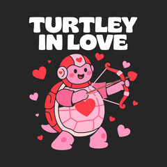 Cute Turtle Cupid "Turtley In Love" Valentine's Day Graphic T-Shirt Design SVG Free Instant Download