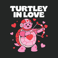 Cute Turtle Cupid "Turtley In Love" Valentine's Day Graphic T-Shirt Design SVG Free Instant Download