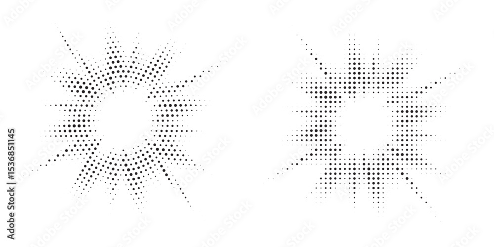 Aufkleber Halftone circle frame background set. Round border Icon using halftone random circle. Grunge circular stain. Vector illustration.