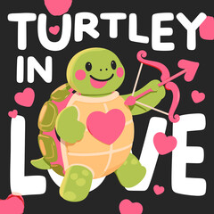 Adorable Turtle T-Shirt Design Featuring a Lovestruck Turtle with Bow and Arrow in a Heart-Filled Valentine’s Day Theme, Perfect for Lovers and Cute Apparel Enthusiasts SVG Free Instant Download