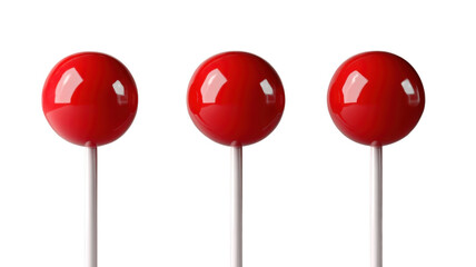 Bright red lollipops stand in a row against a clean white background, inviting sweet indulgence for candy lovers of all ages at any time of the day.