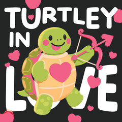 Adorable Turtle T-Shirt Design Featuring a Lovestruck Turtle with Bow and Arrow in a Heart-Filled Valentine’s Day Theme, Perfect for Lovers and Cute Apparel Enthusiasts SVG Free Instant Download
