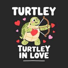 Adorable Cupid Turtle "Turtley In Love" Valentine's Day Design for Sweetheart Apparel & Gifts T-shirt Template SVG Free Instant Download