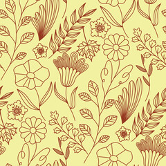 Hand-drawn floral and botanical pattern background illustration for invitations and greeting cards