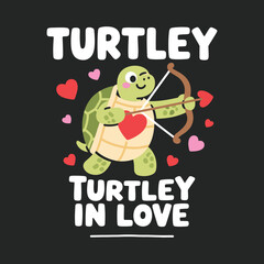 Adorable Cupid Turtle "Turtley In Love" Valentine's Day Design for Sweetheart Apparel & Gifts T-shirt Template SVG Free Instant Download