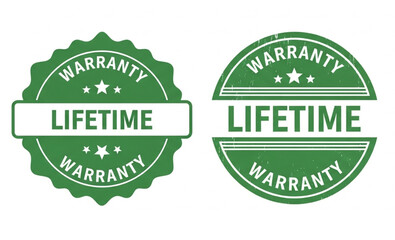 Obraz premium Lifetime Warranty Green Rubber Stamp Seals | Grunge Style Assurance Badges for Product Guarantee and Customer Trust