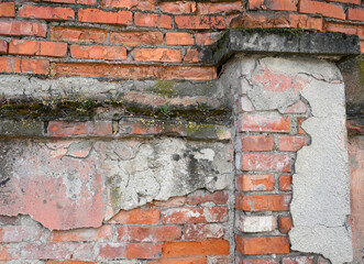 Brick wall with weathered texture in a rustic setting highlighting age and wear over time