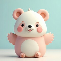 Fototapeta premium a cute cartoon panda with pink and white colors stands in a playful pose, showcasing its charming and cuddly features 