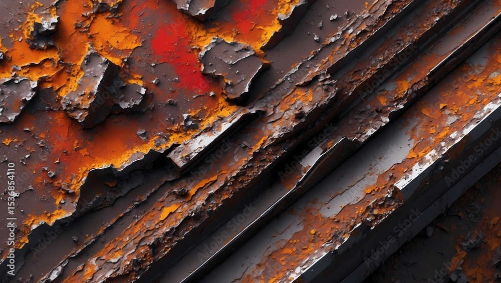 Poster an old rusty surface with textured layers, showing age and decay. the weathered appearance of the me