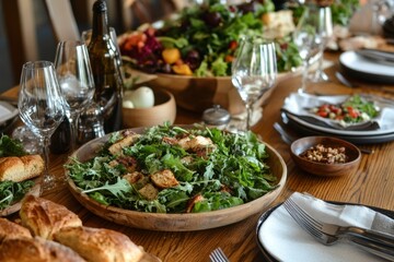 Fototapeta premium Elegant dining experience with organic ingredients cozy restaurant setting food photography inviting atmosphere aesthetic presentation culinary delight