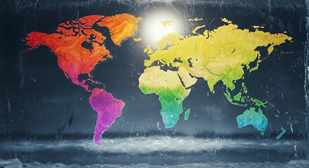 Colorful World Map on Frosted Glass