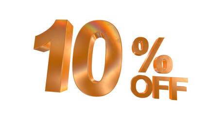3d 10 percent off text with golden and rainbow effects isolated on a transparent background. 3d elements for graphic design.