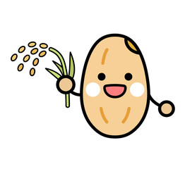 稲を持った玄米のキャラクターのイラスト