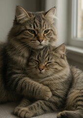 Obraz premium Adorable cuddling fluffy cats