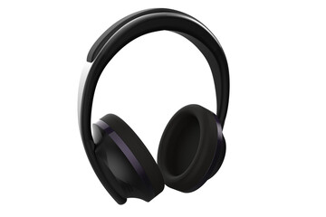 Modern, Sleek Black Over Ear Headphones - Premium High Quality Wireless Audio Gear, Active Noise Canceling Isolated on Transparent PNG HD Background for Music, Studio, Tech Visuals Graphic Element.