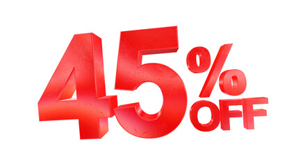 3d 45 percent off text with dark red metal and rainbow effects isolated on a transparent background. 3d elements for graphic design.