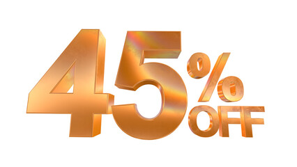 3d 45 percent off text with golden and rainbow effects isolated on a transparent background. 3d elements for graphic design.