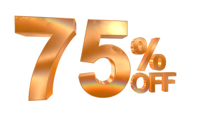 3d 75 percent off text with golden and rainbow effects isolated on a transparent background. 3d elements for graphic design.