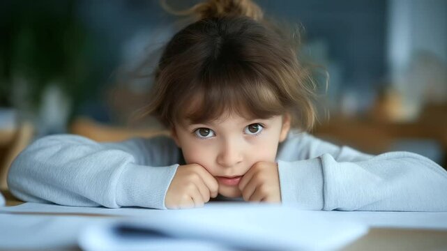 A young girl lying about homework with crossed fingers