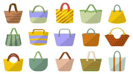 Set of cute beach bag in a flat design