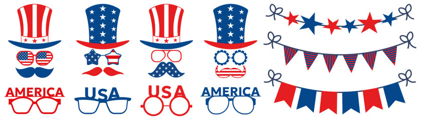 Plakat Set of patriotic mustache hat in a flat design