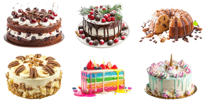 Assorted cakes collection on transparent background - Powered by Adobe