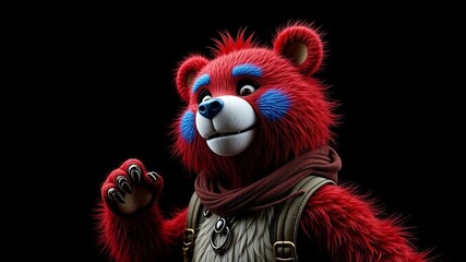 Obraz premium Red Bear on Black Background - Cartoon Design