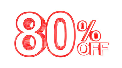 3d 80 percent off text with solid white and red metal outline effects isolated on a transparent background. 3d elements for graphic design.