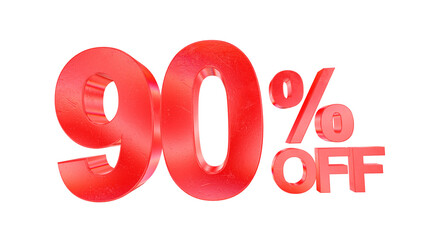 3d 90 percent off text with dark red metal and rainbow effects isolated on a transparent background. 3d elements for graphic design.