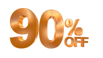 3d 90 percent off text with golden and rainbow effects isolated on a transparent background. 3d elements for graphic design.