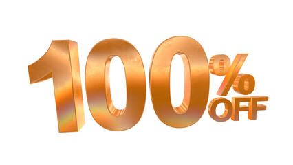 3d 100 percent off text with golden and rainbow effects isolated on a transparent background. 3d elements for graphic design.