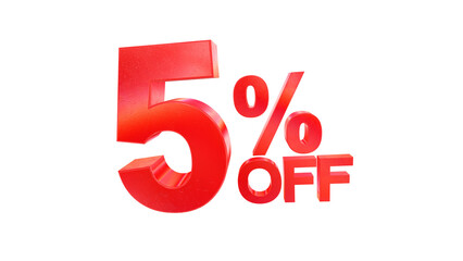 3d 5 percent off text with dark red metal and rainbow effects isolated on a transparent background. 3d elements for graphic design.