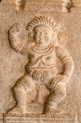 Intricately carved Stone sculpture of a Hindu deity, designated as a UNESCO World Heritage Site, Hampi, Karnataka, India.