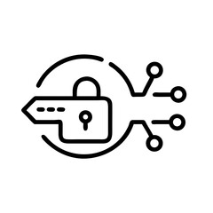 Obraz premium Digital lock symbol with key and connections in minimalist design 
