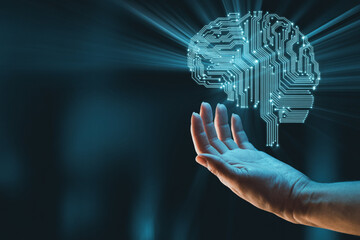 Human hand on a digital touch screen interface with binary code, representing global business and internet connection innovation