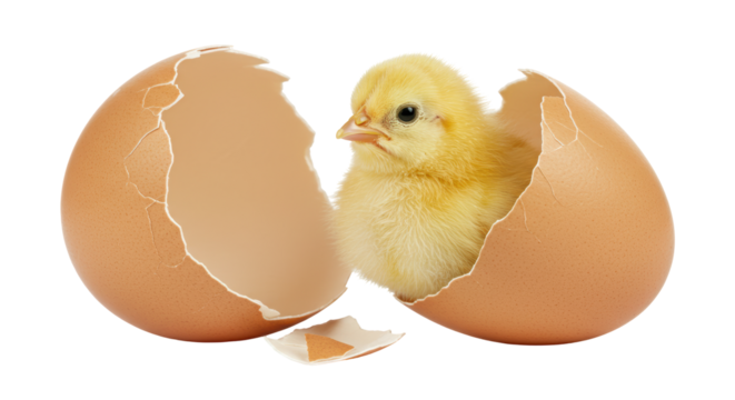 Isolated Newborn Chick Hatching from Egg Delicate