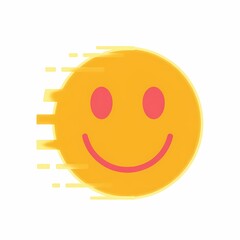 Fototapeta premium Fast-Moving Smiley: A yellow smiley face with a cheerful expression rushes forward, trailed by streaks of light, symbolizing speed, enthusiasm, and a positive outlook on the future.