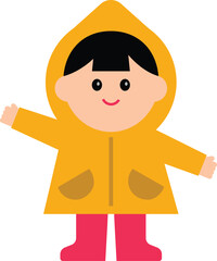 Cute vector illustration of children wearing colorful raincoats and boots. Perfect for educational materials, weather-themed designs, and kids content.