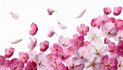 flying pink flowers isolated on white background. AI Generate